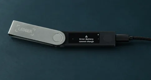 Ledger Nano X з повідомленням Battery cannot charge на екрані
