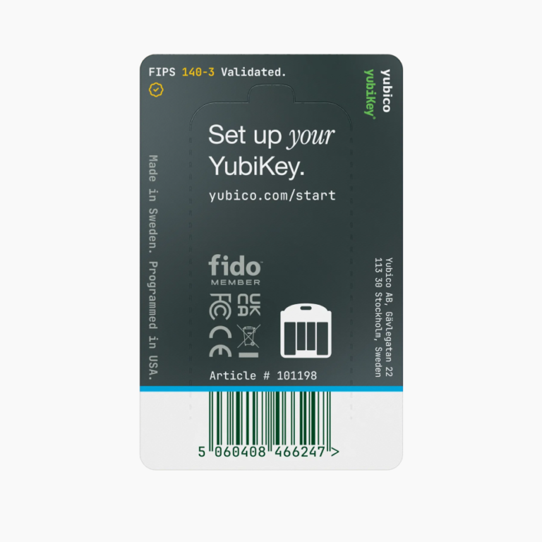 YubiKey 5 Nano FIPS (140-3) в заводській упаковці, зворотний бік