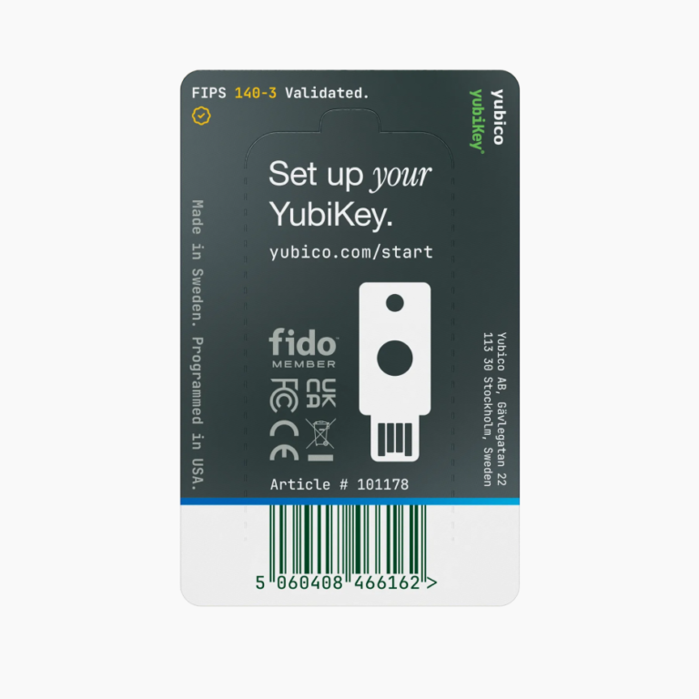 YubiKey 5 NFC FIPS (140-3) в заводській упаковці, зворотний бік