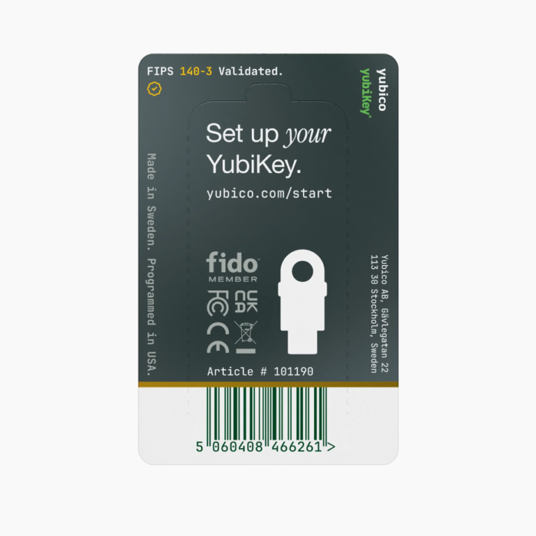 YubiKey 5C FIPS (140-3) в заводській упаковці, зворотний бік