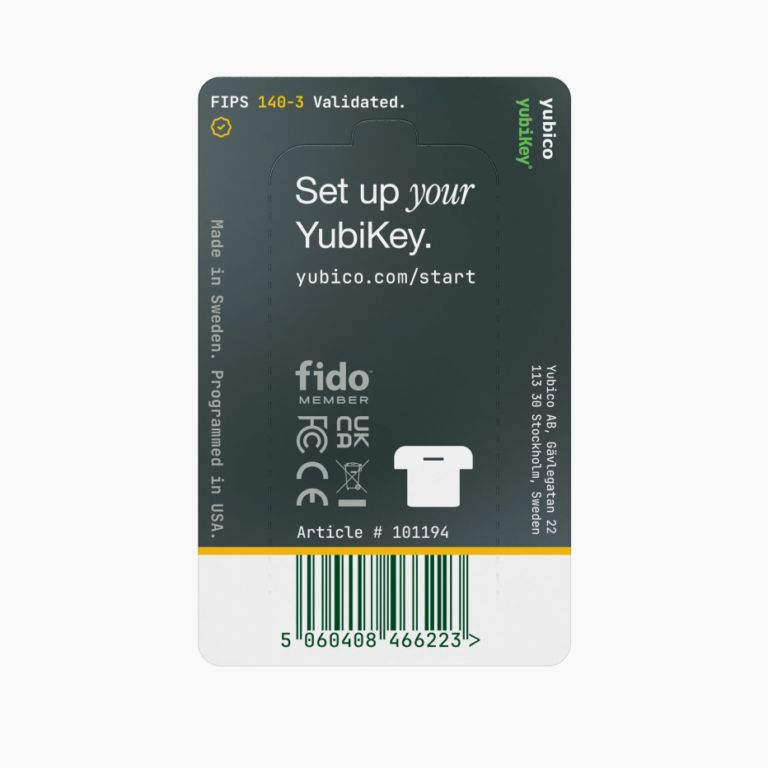 YubiKey 5C Nano FIPS (140-3) в заводській упаковці, зворотний бік