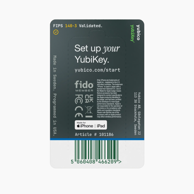 YubiKey 5Ci FIPS (140-3) в заводській упаковці, зворотний бік